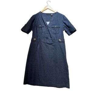 Attention Womens Casual Midi Dress Size 14 Navy Blue Short Sleeve Casual V-Neck